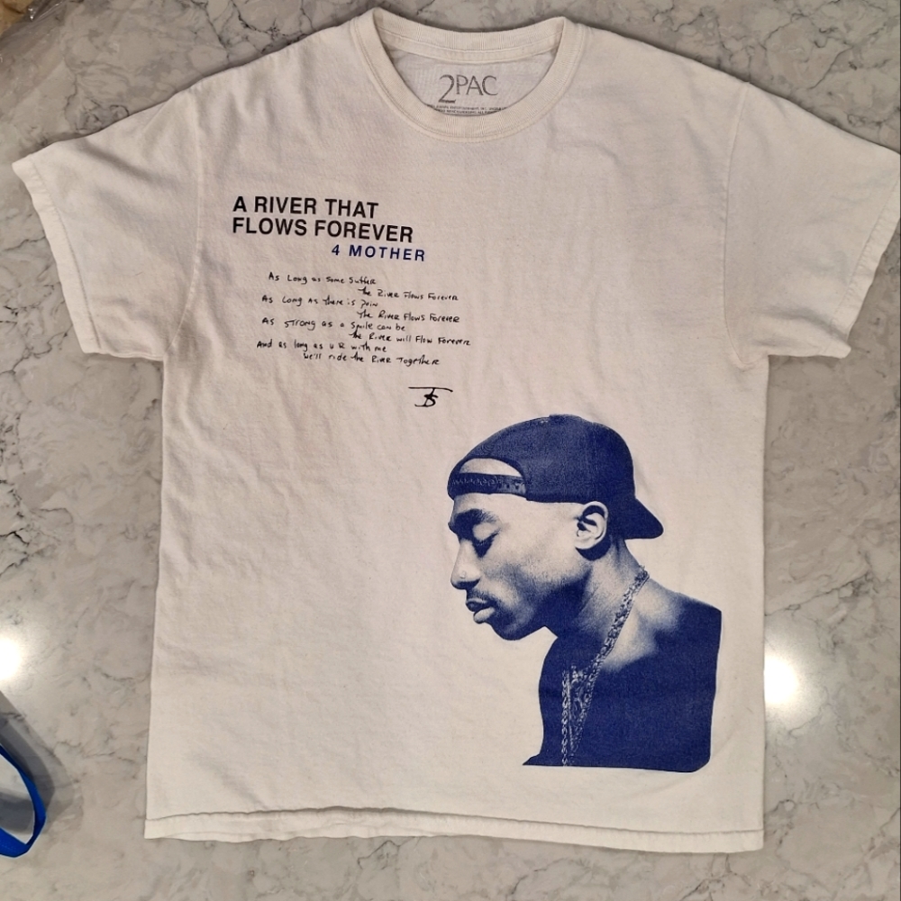 2pac A River That Flows Forever white t shirt Medium